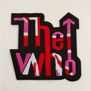 The Who Iron On Embroidered Patch Pink and White on Black background